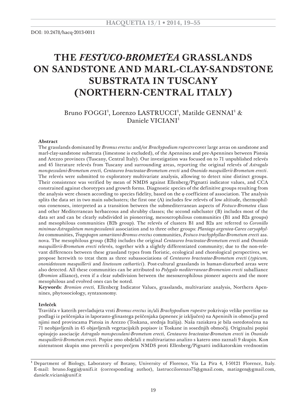 The Festuco-Brometea Grasslands on Sandstone and Marl-Clay-Sandstone Substrata in Tuscany (Northern-Central Italy)