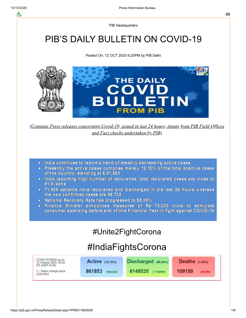 PIB's DAILY BULLETIN on COVID-19 #Indiafightscorona