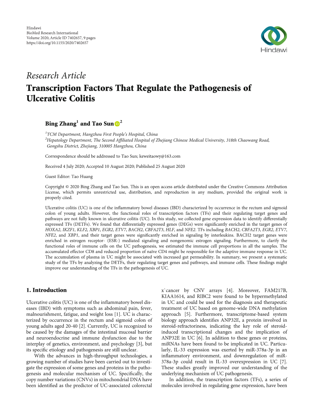 Transcription Factors That Regulate the Pathogenesis of Ulcerative Colitis