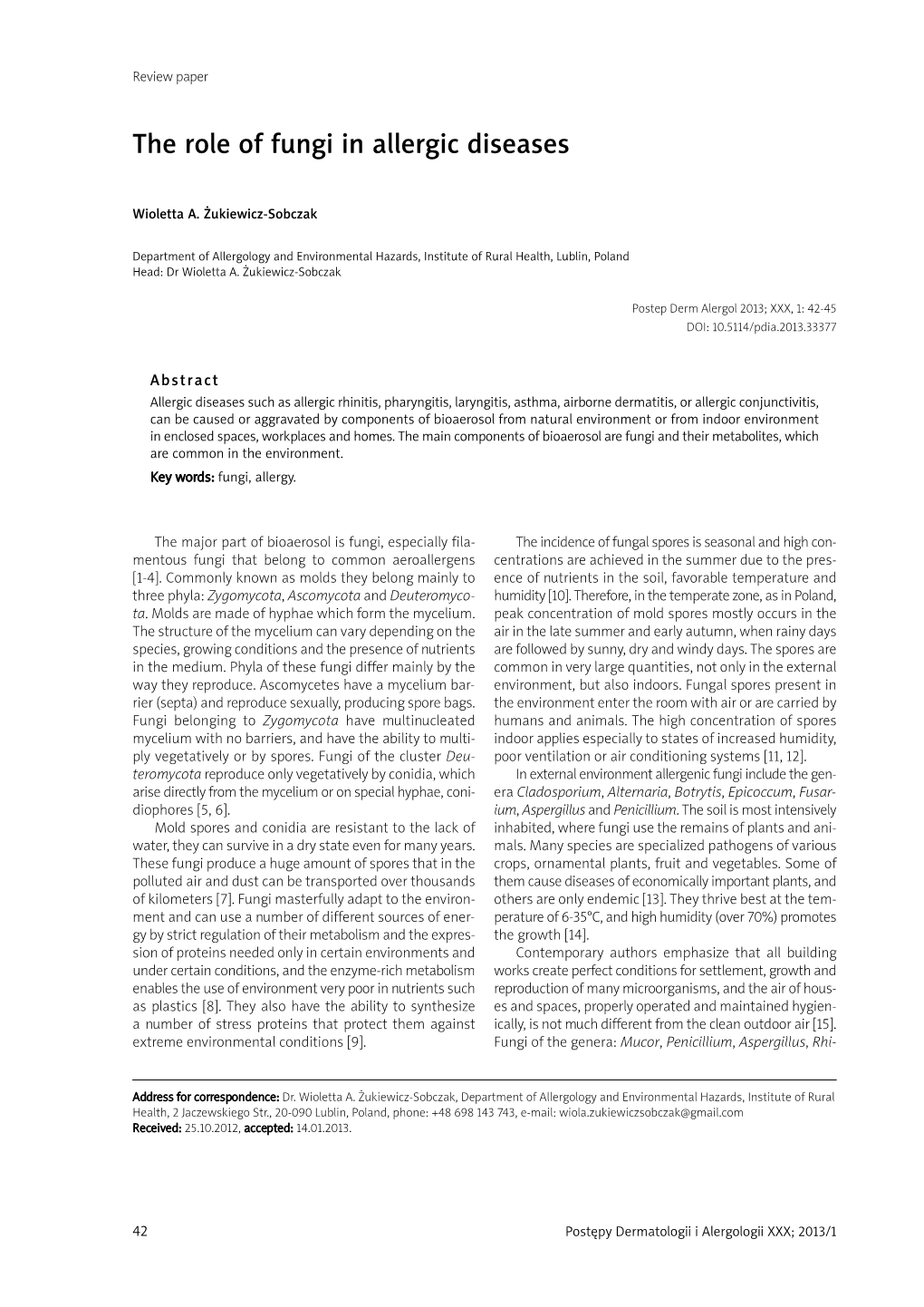 The Role of Fungi in Allergic Diseases