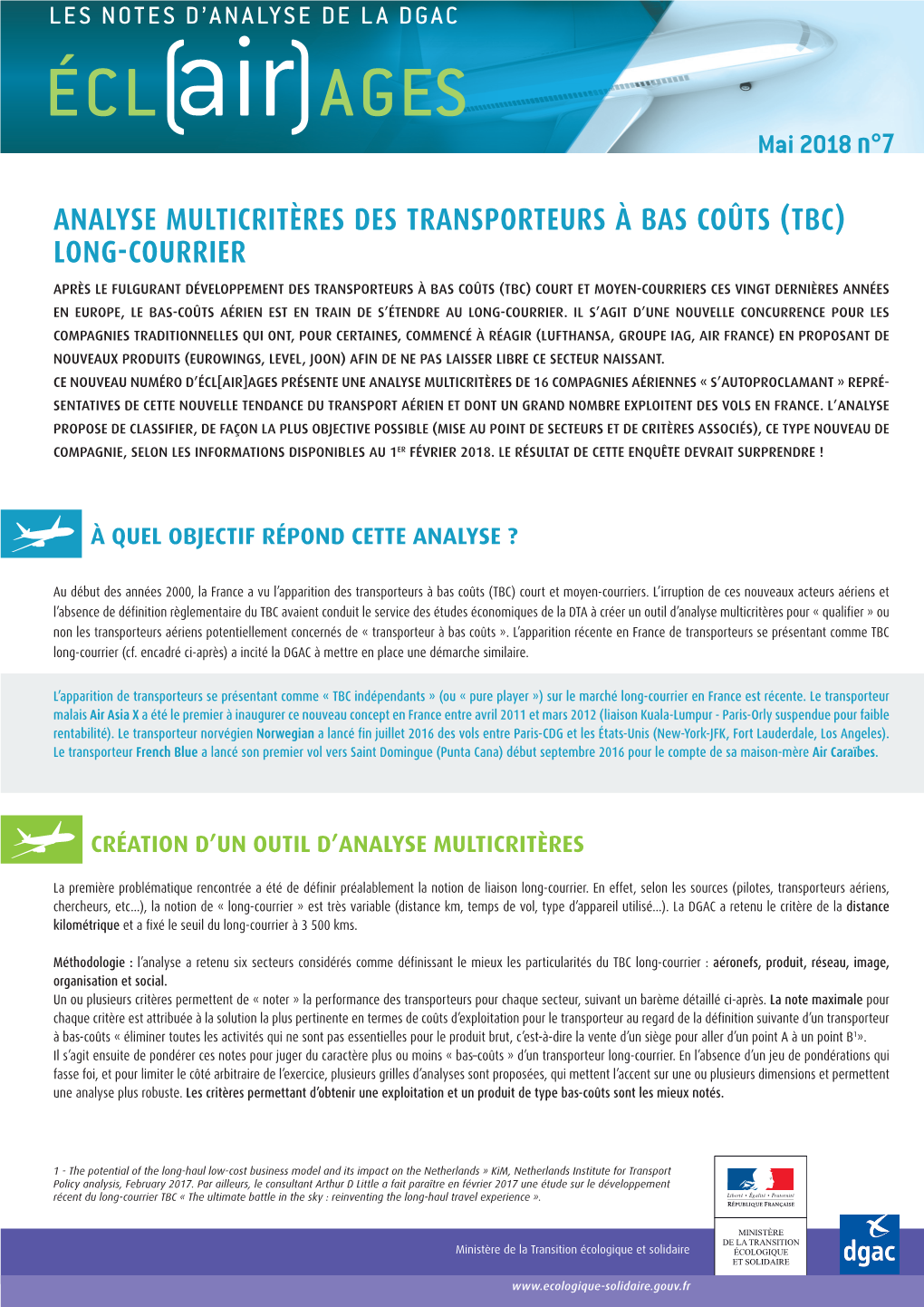 Analyse Multicritères Des Transporteurs À Bas Coûts (Tbc)