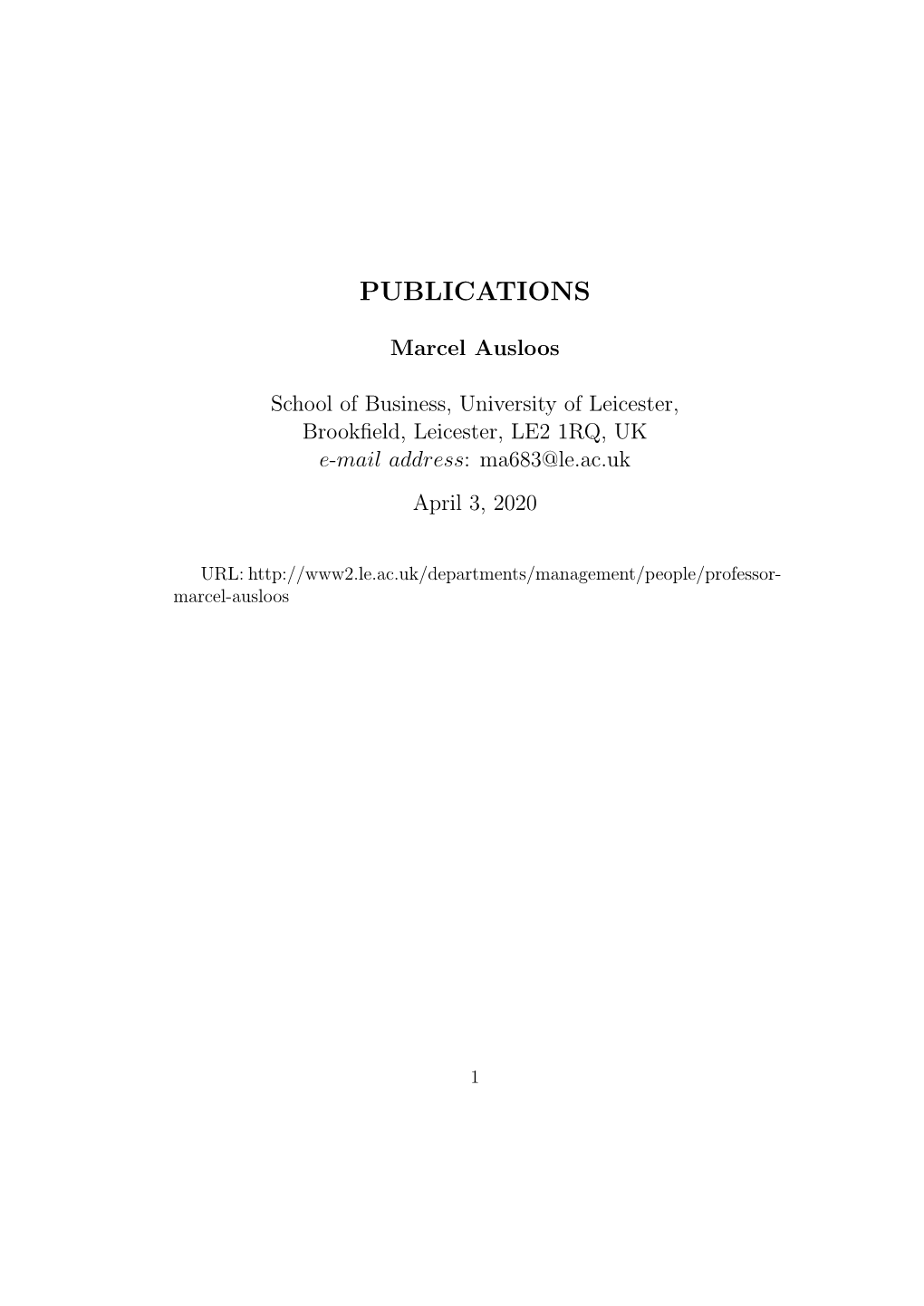 Full List of Publications