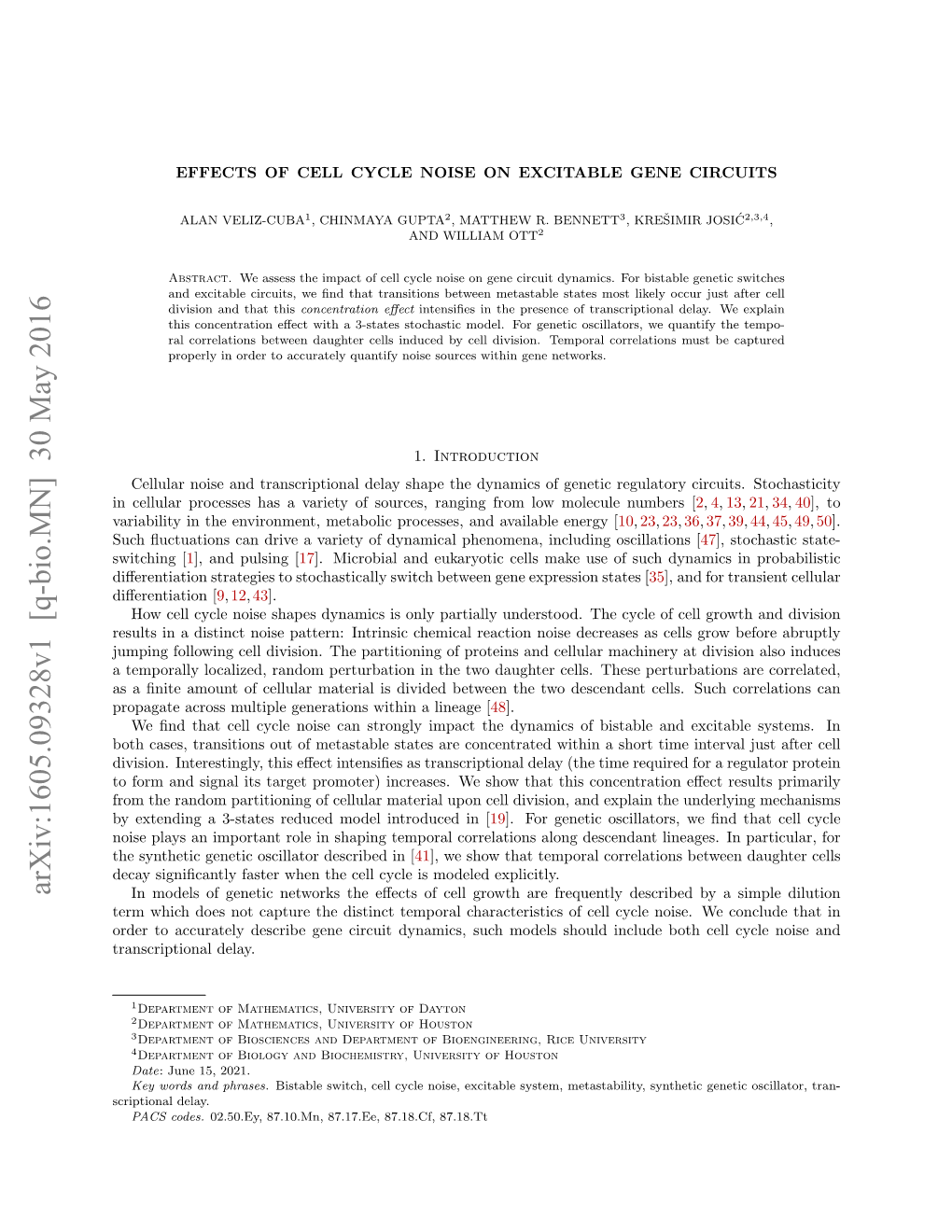 Effects of Cell Cycle Noise on Excitable Gene Circuits