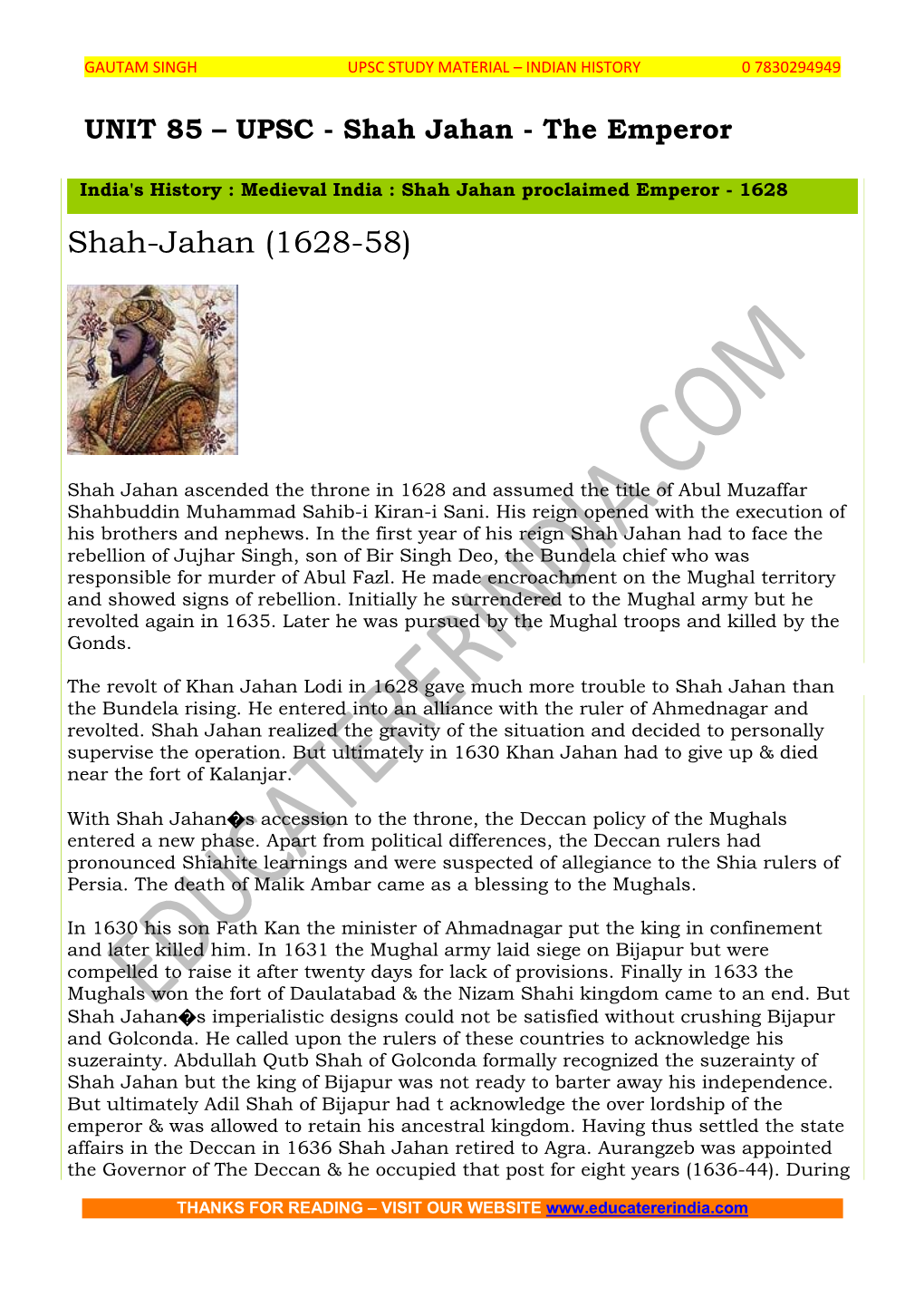 Shah-Jahan (1628-58)