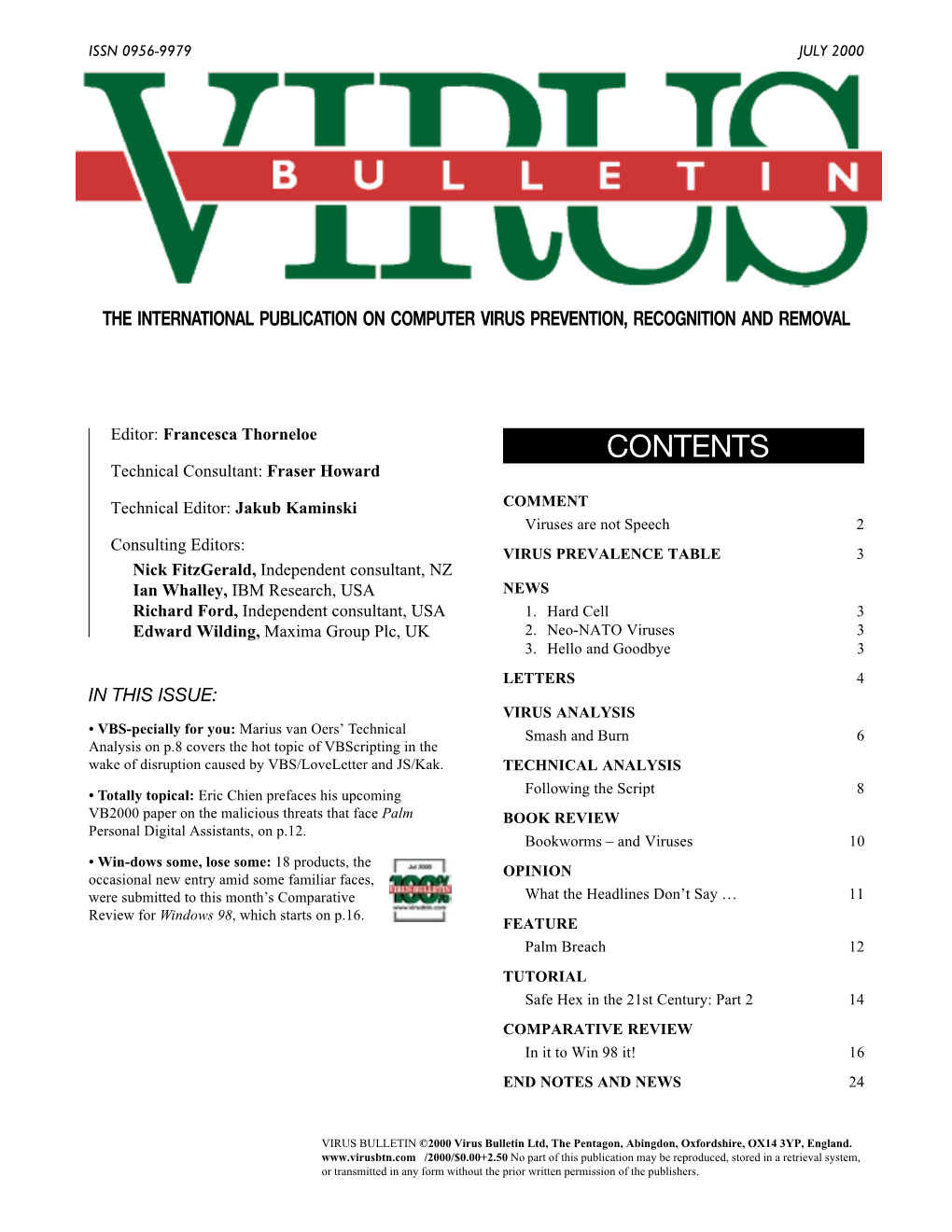 Virus Bulletin, July 2000