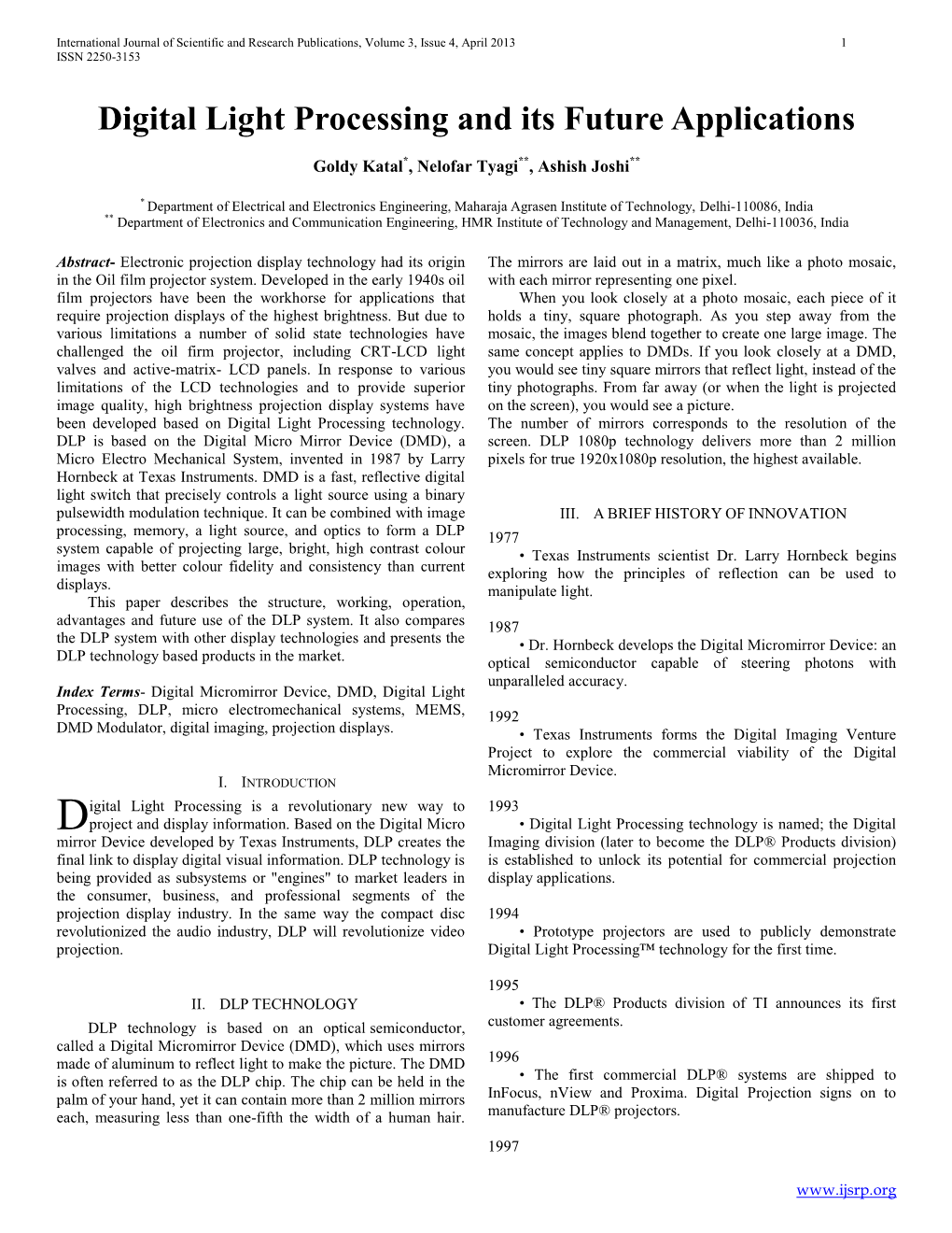 Digital Light Processing and Its Future Applications