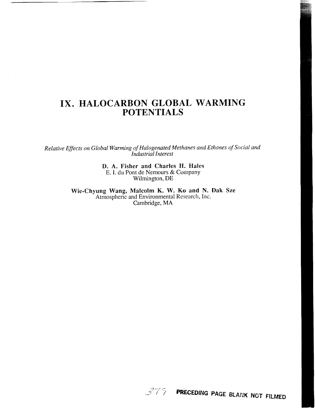 Ix. Halocarbon Global Warming Potentials