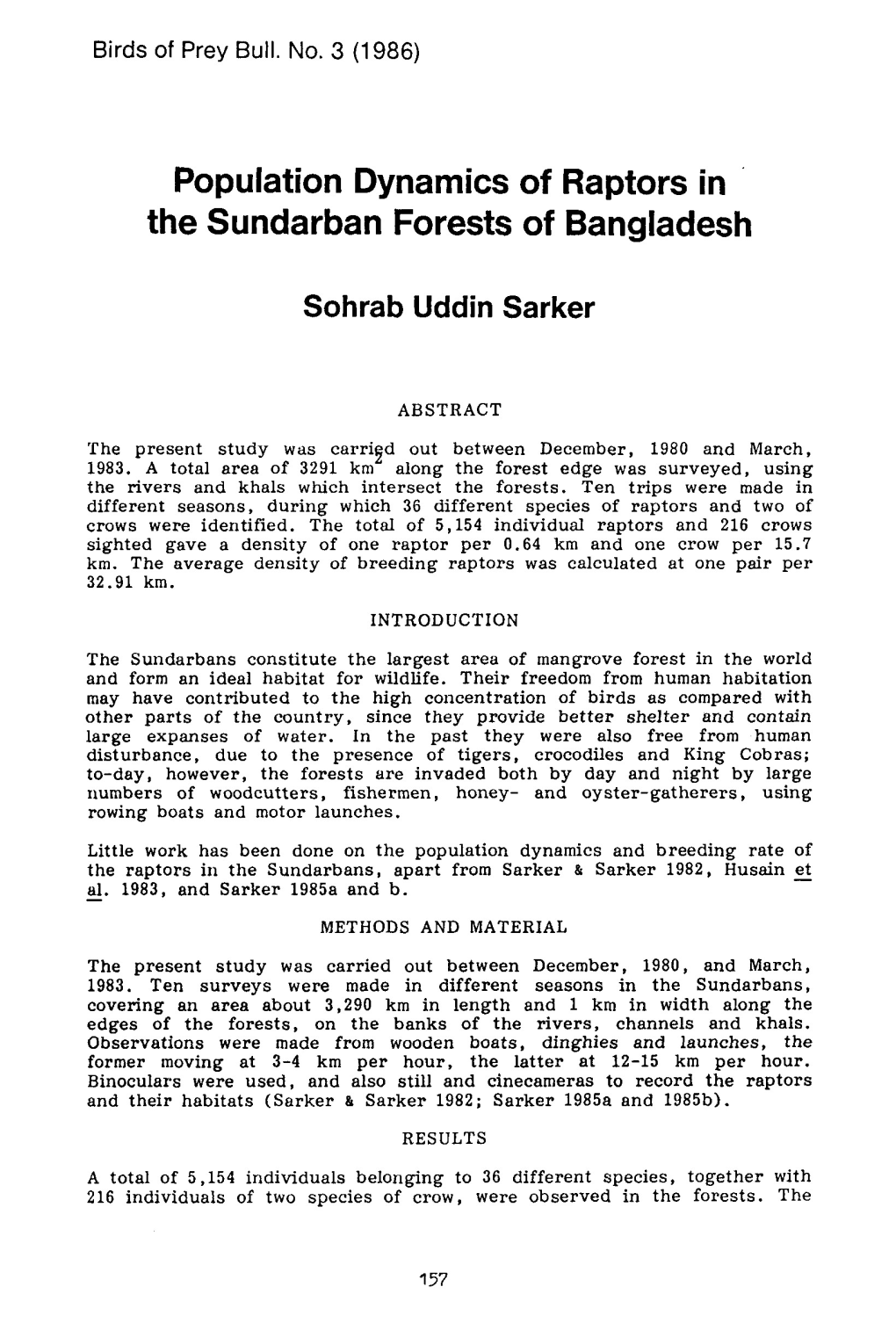 Population Dynamics of Raptors in the Sundarban Forests of Bangladesh