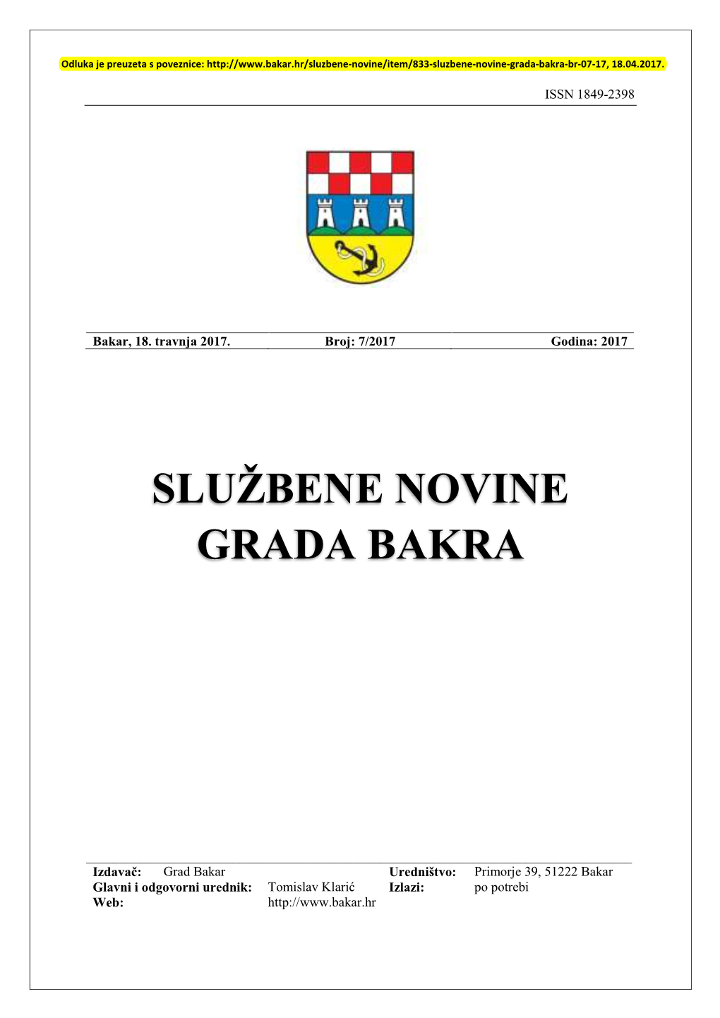 Službene Novine Grada Bakra