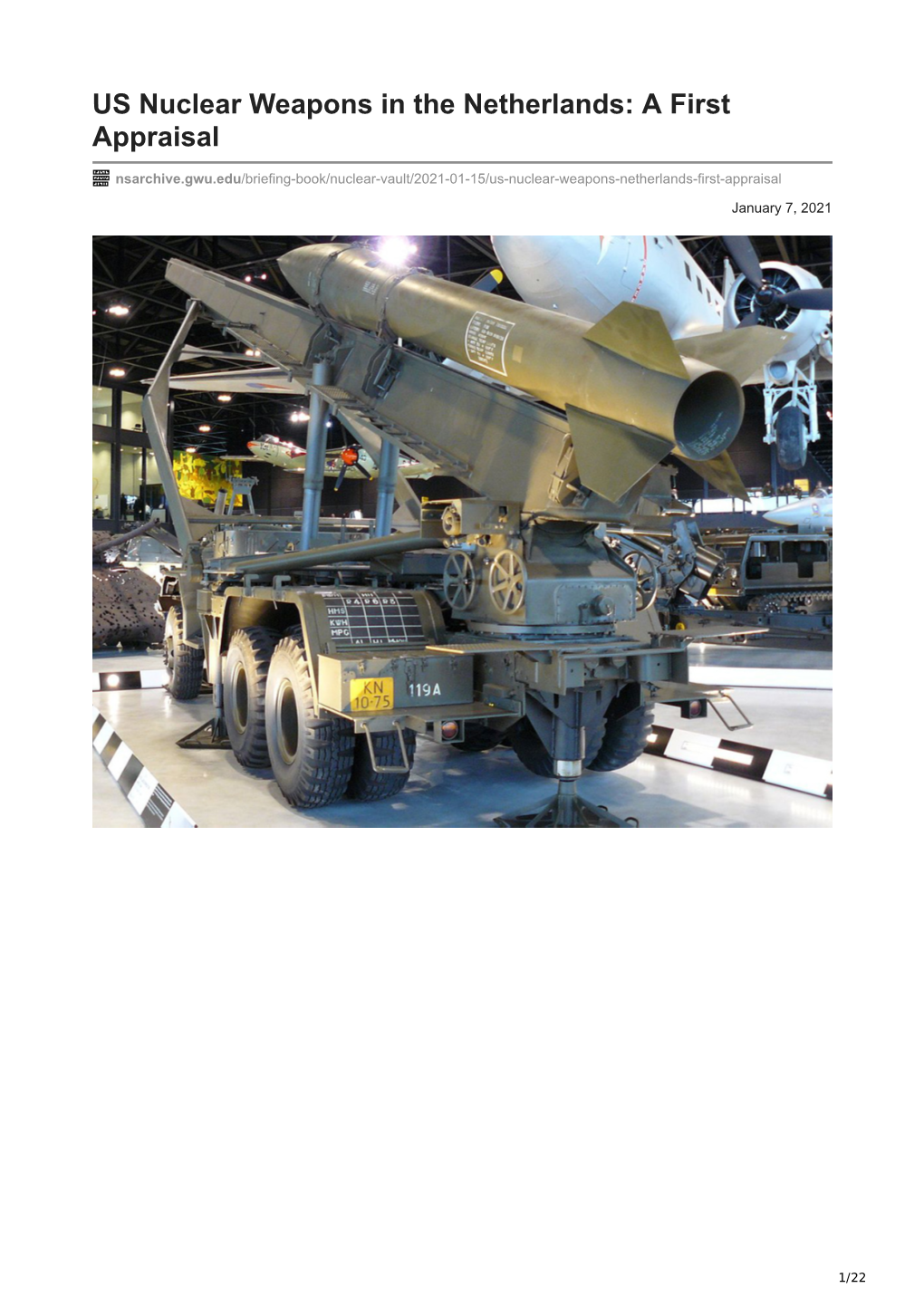 US Nuclear Weapons in the Netherlands: a First Appraisal