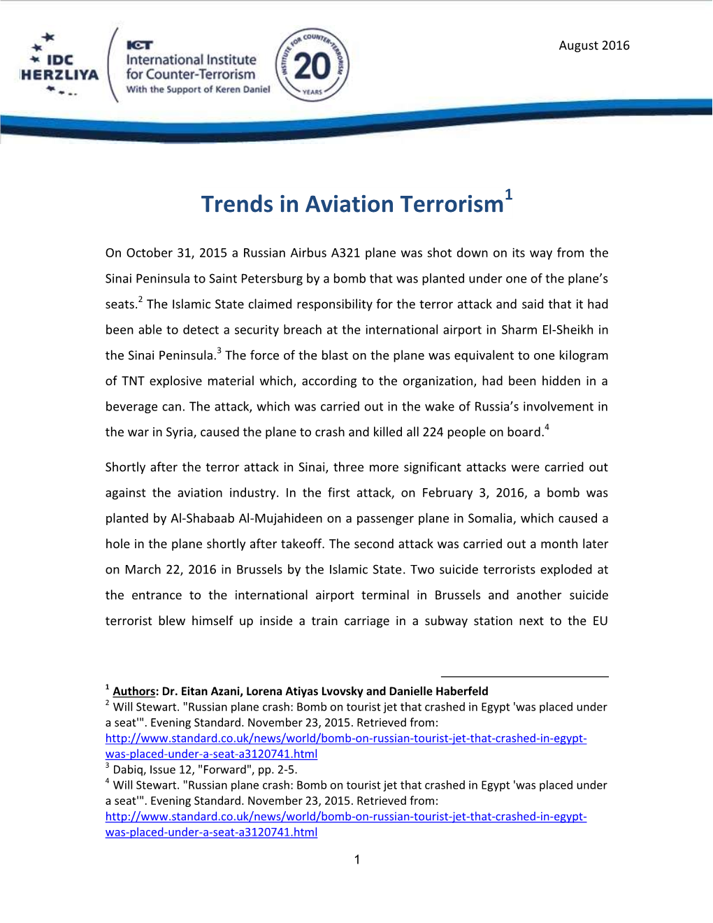 Trends in the Aviation Terrorism Threat