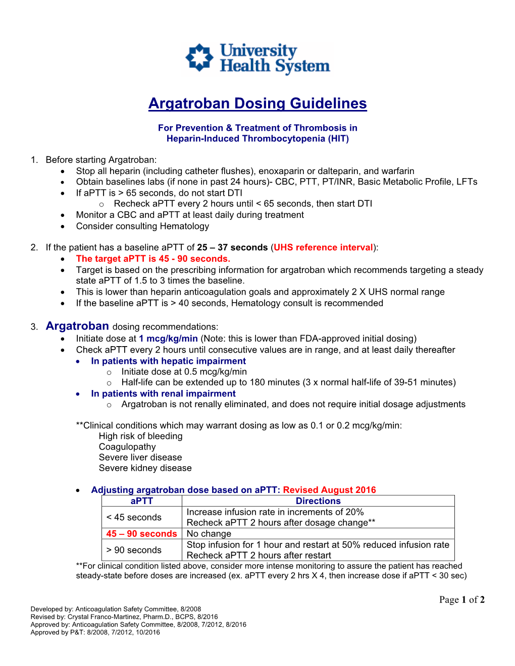 Argatroban Dosing Guidelines