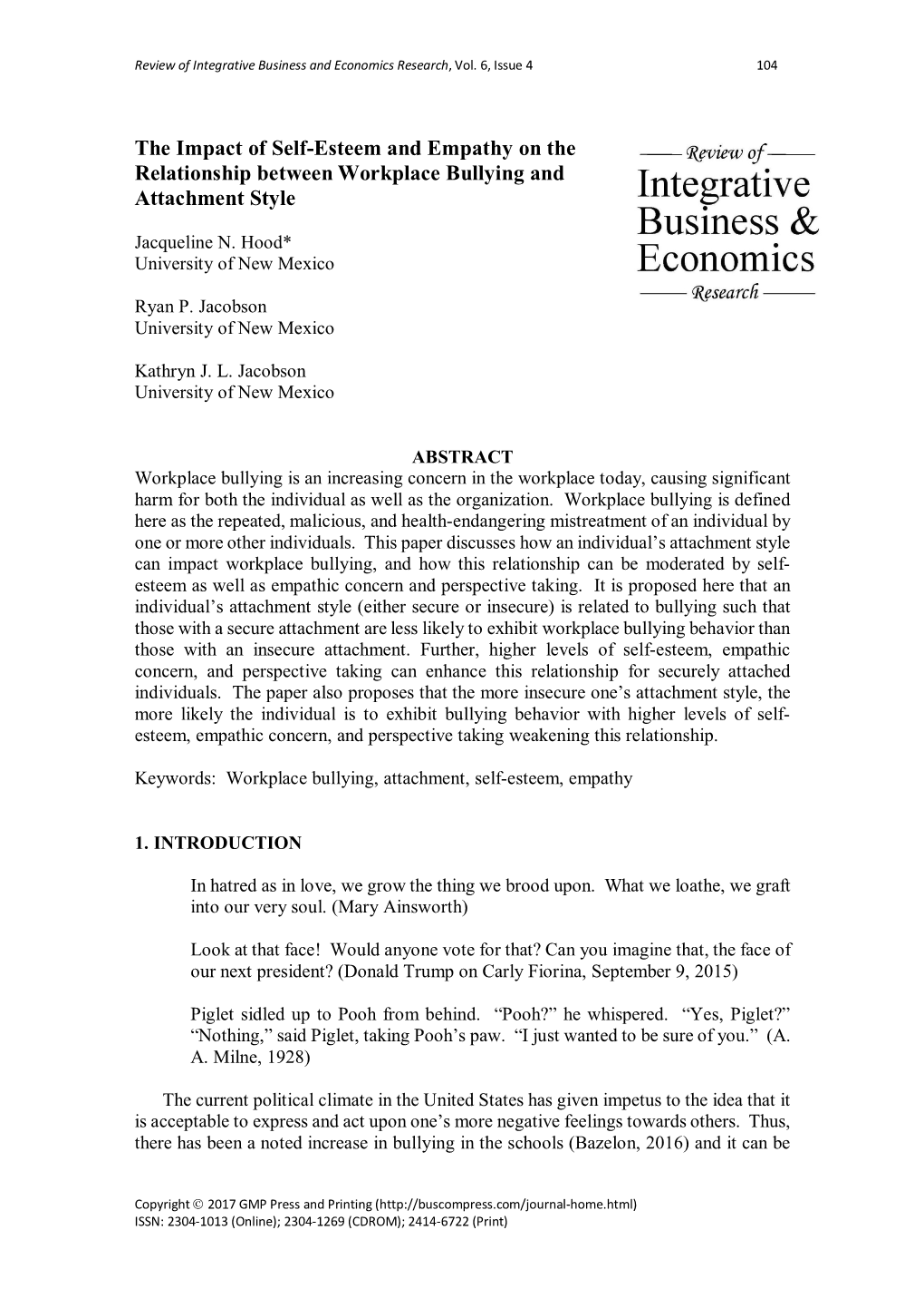 The Impact of Self-Esteem and Empathy on the Relationship Between Workplace Bullying and Attachment Style