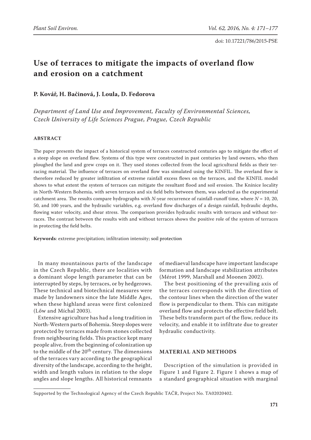 Use of Terraces to Mitigate the Impacts of Overland Flow and Erosion on a Catchment