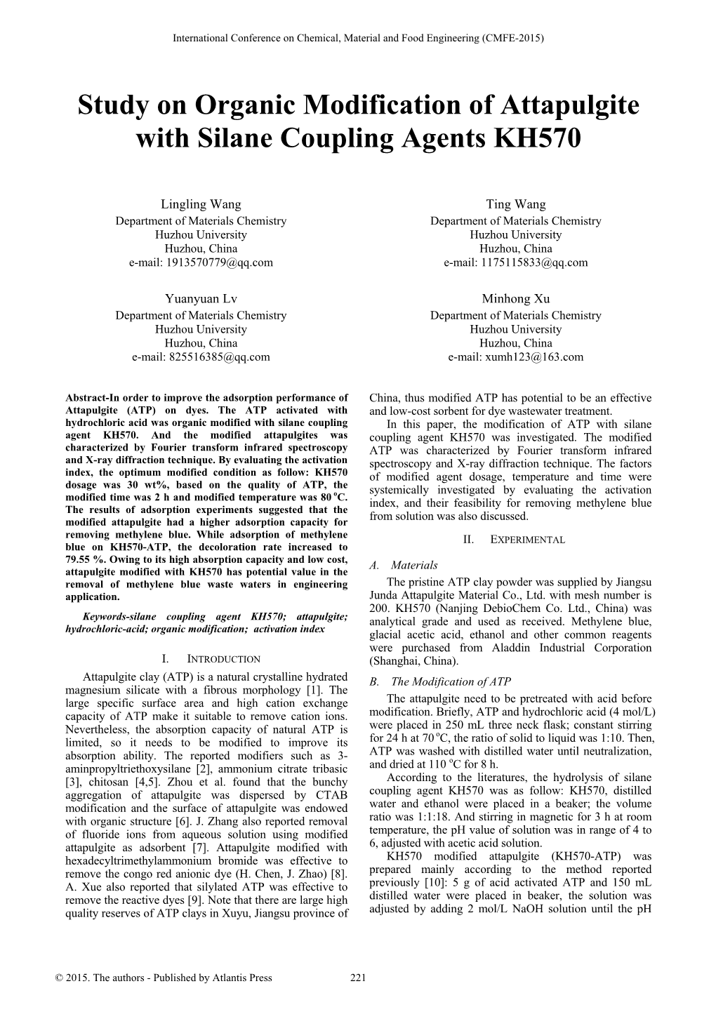 Study on Organic Modification of Attapulgite with Silane Coupling Agents KH570