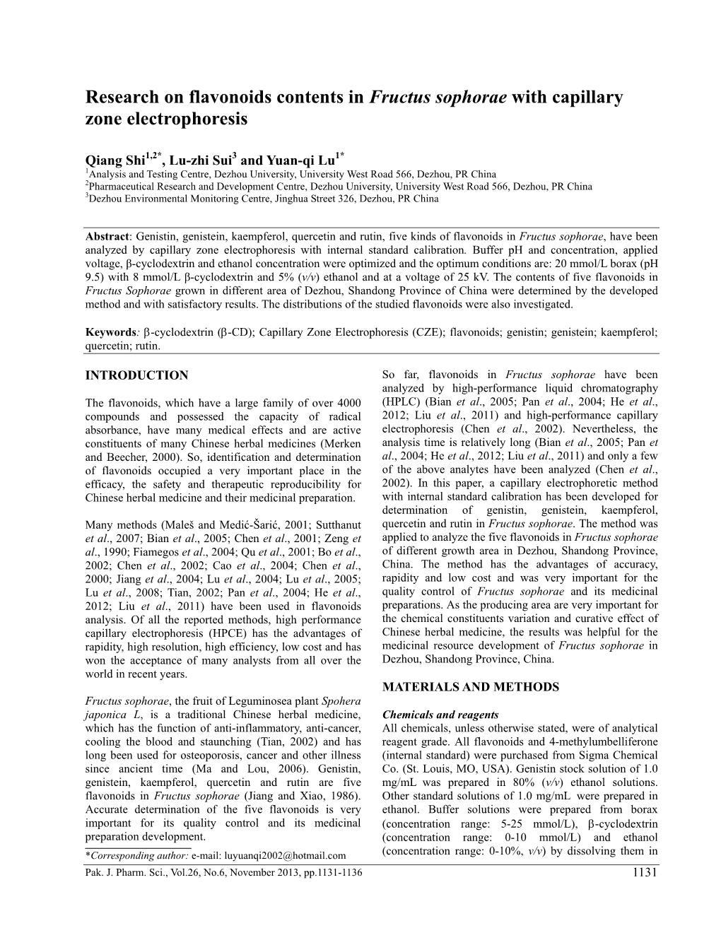 Research on Flavonoids Contents in Fructus Sophorae with Capillary Zone Electrophoresis