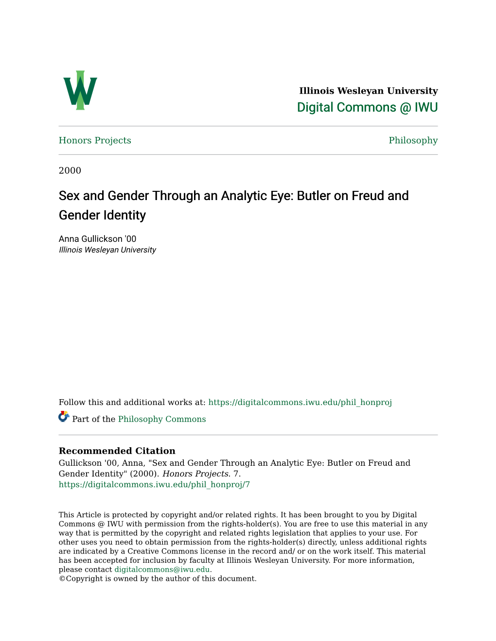 Sex and Gender Through an Analytic Eye: Butler on Freud and Gender Identity