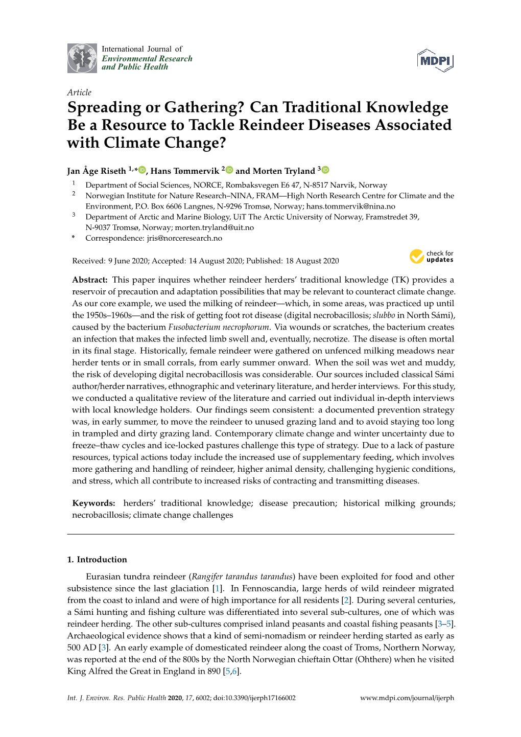 Can Traditional Knowledge Be a Resource to Tackle Reindeer Diseases Associated with Climate Change?