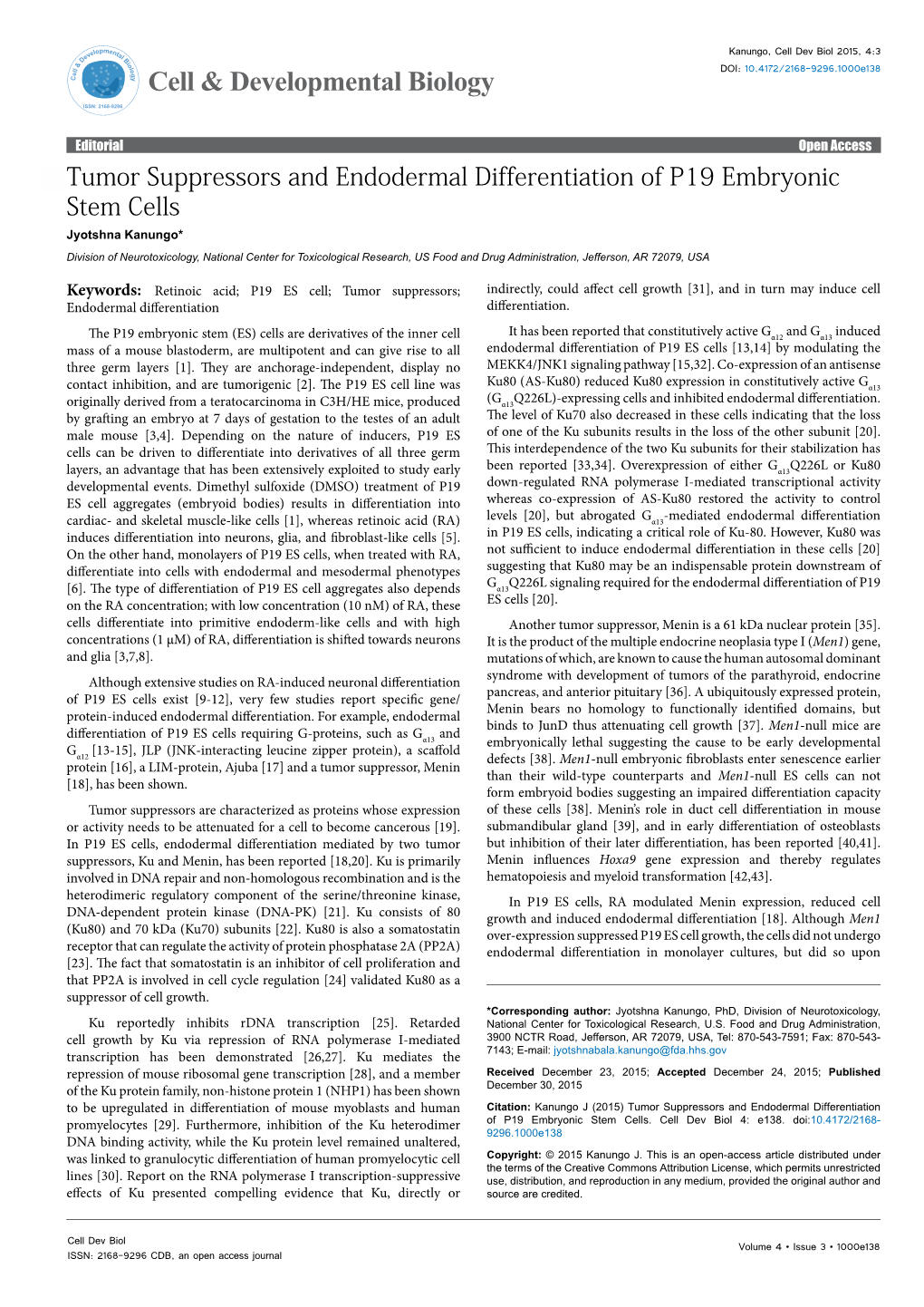 Tumor Suppressors and Endodermal Differentiation of P19 Embryonic