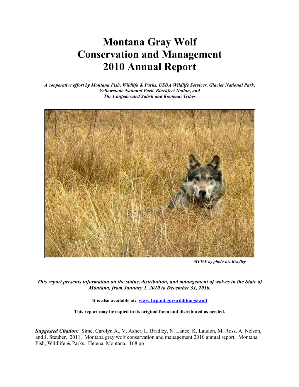 Montana Gray Wolf Conservation and Management 2010 Annual Report