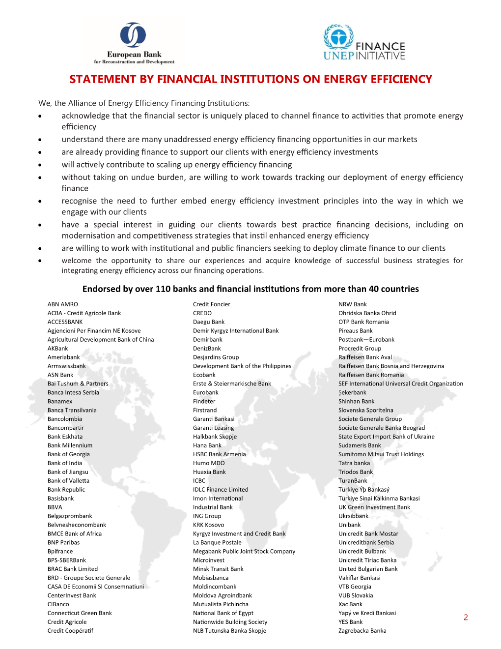 Statement by Financial Institutions on Energy Efficiency