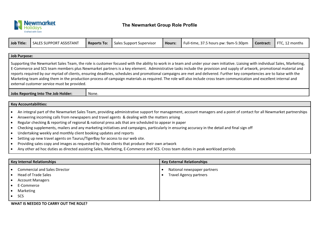 The Newmarket Group Role Profile