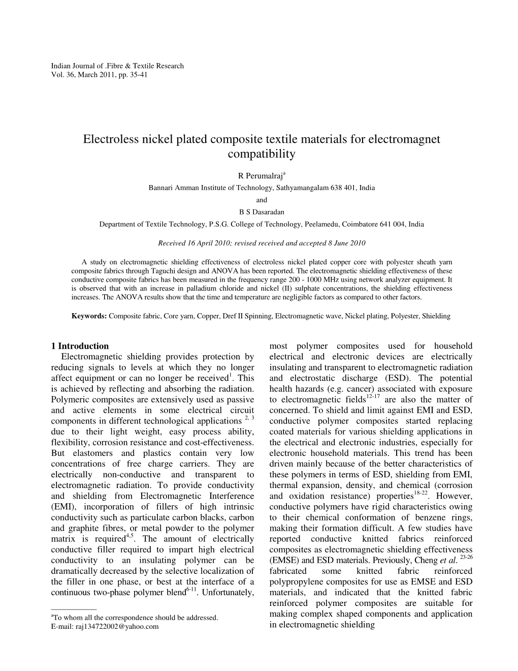 Electroless Nickel Plated Composite Textile Materials for Electromagnet Compatibility