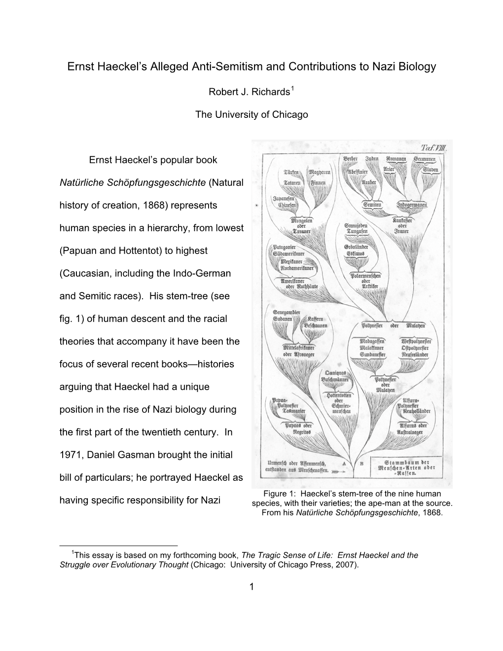 Ernst Haeckel's Alleged Anti-Semitism and Contributions To