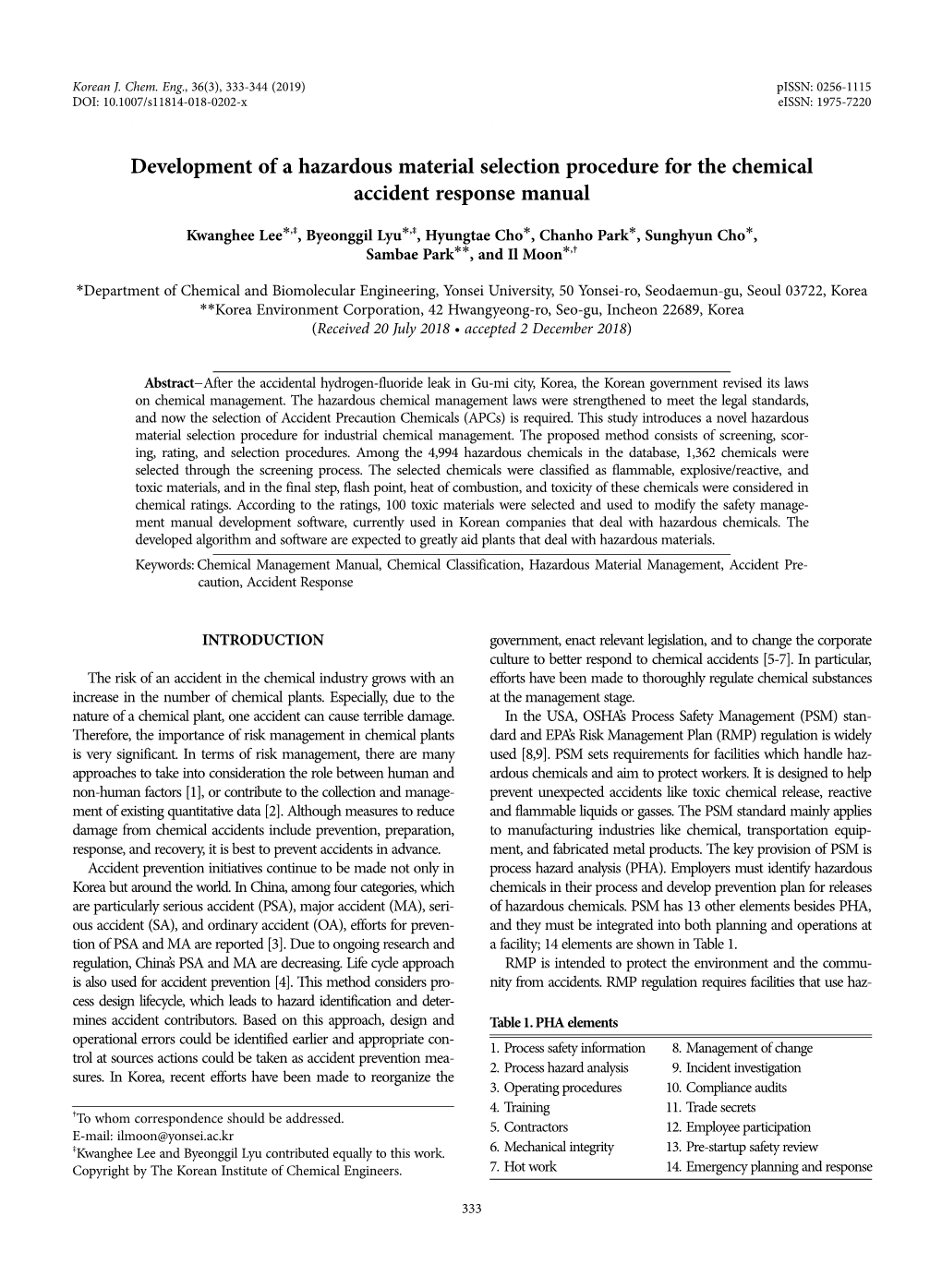 Development of a Hazardous Material Selection Procedure for the Chemical Accident Response Manual