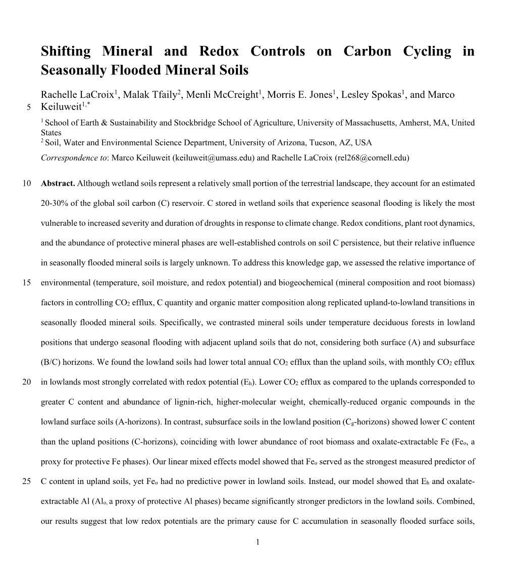 Shifting Mineral and Redox Controls on Carbon Cycling in Seasonally Flooded Mineral Soils