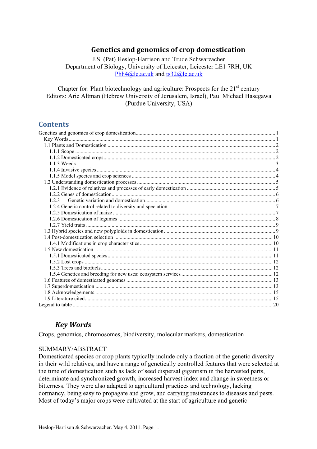 Genetics and Genomics of Crop Domestication J.S