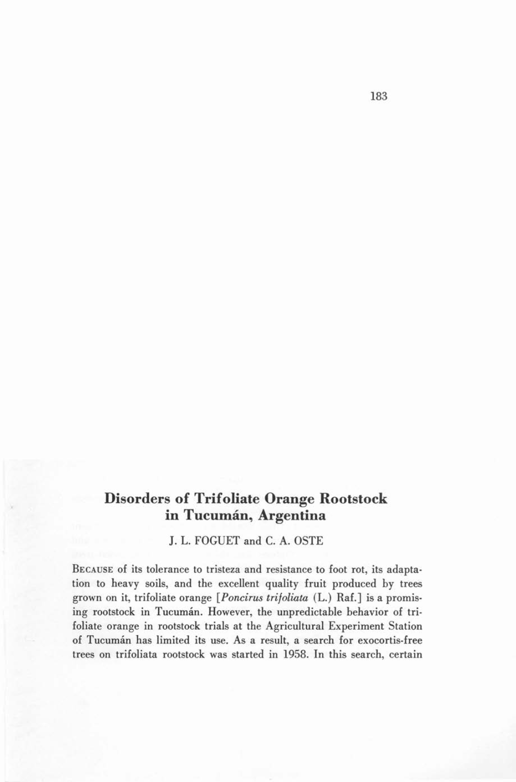 Disorders of Trifoliate Orange Rootstock in Tucuman, Argentina