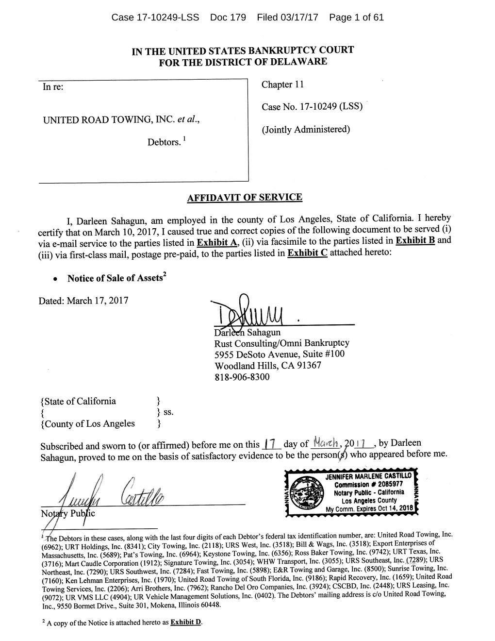 Case 17-10249-LSS Doc 179 Filed 03/17/17 Page 1 of 61 Case 17-10249-LSS Doc 179 Filed 03/17/17 Page 2 of 61