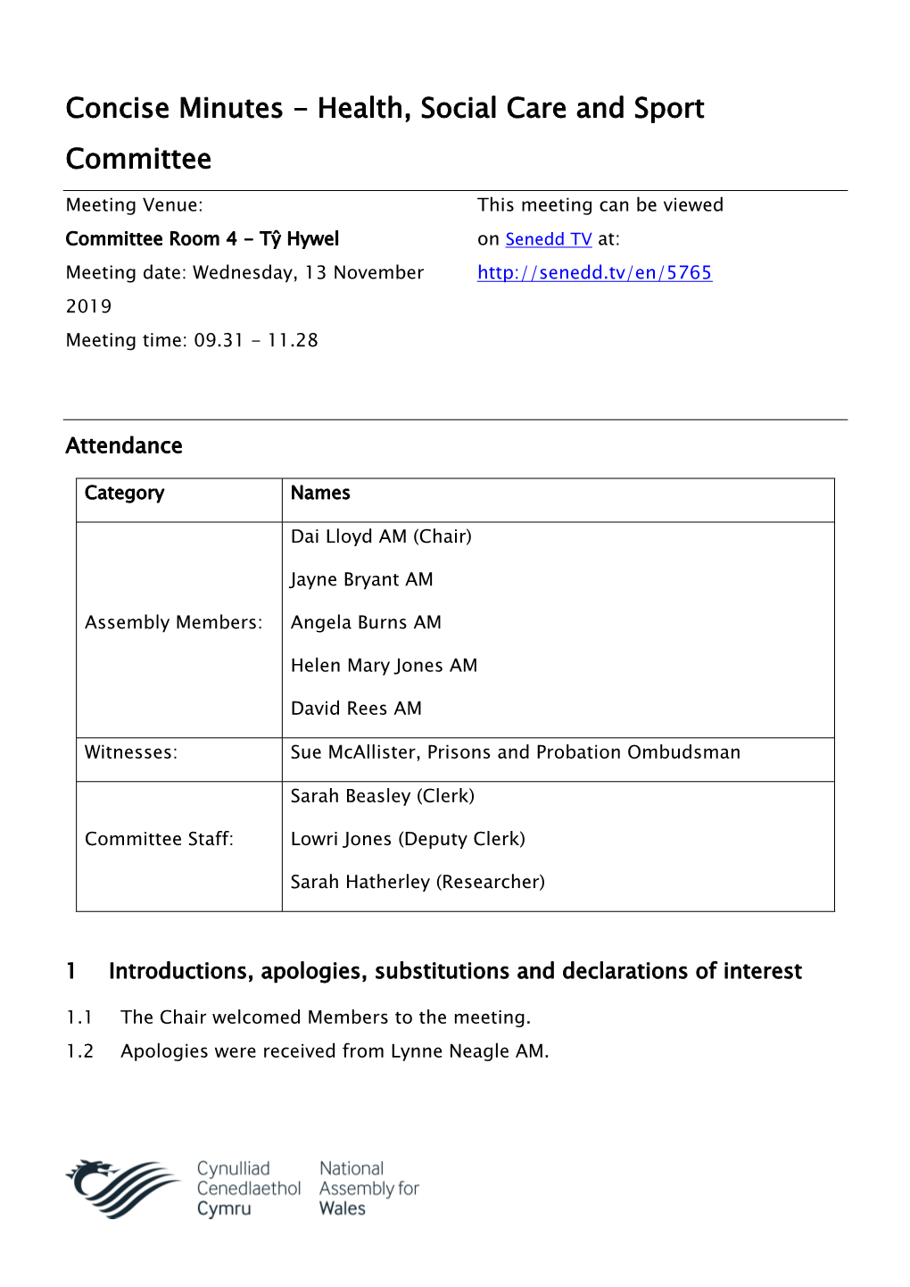 Concise Minutes - Health, Social Care and Sport Committee