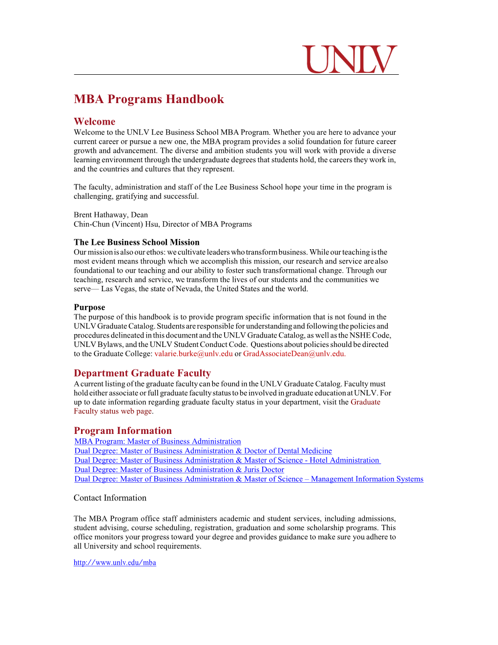 MBA Program Handbook