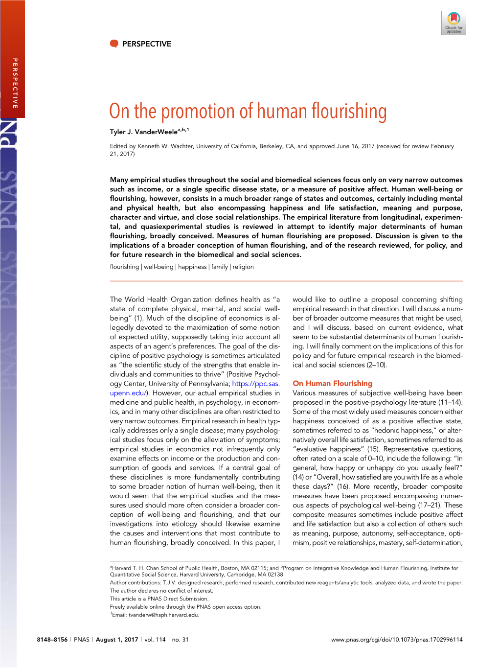 On the Promotion of Human Flourishing Tyler J