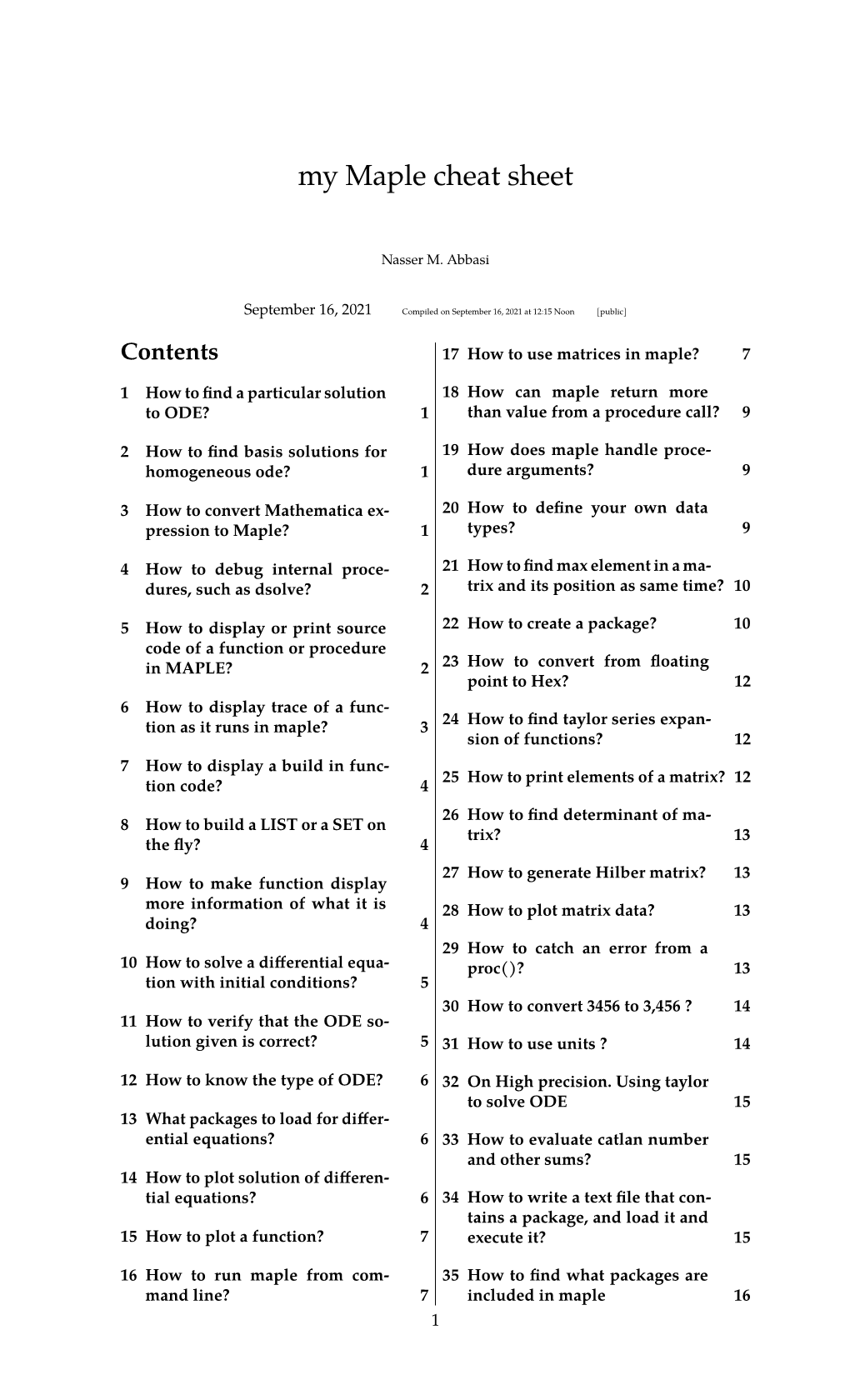 My Maple Cheat Sheet