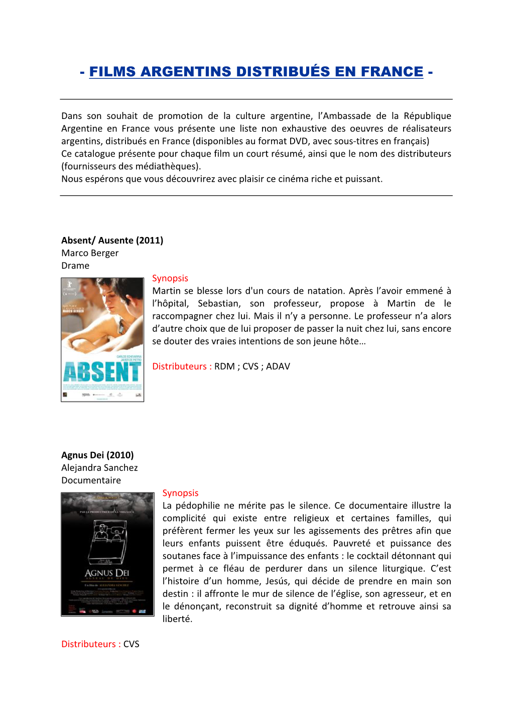 Films Argentins Distribués En France