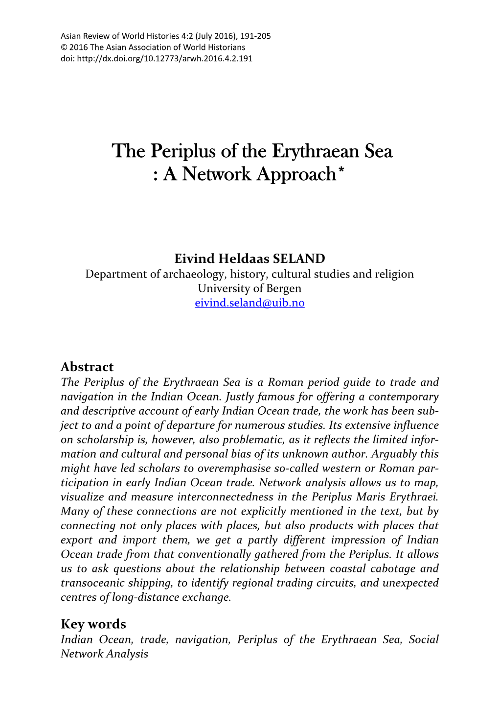 The Periplus of the Erythraean Sea : a Network Approach*