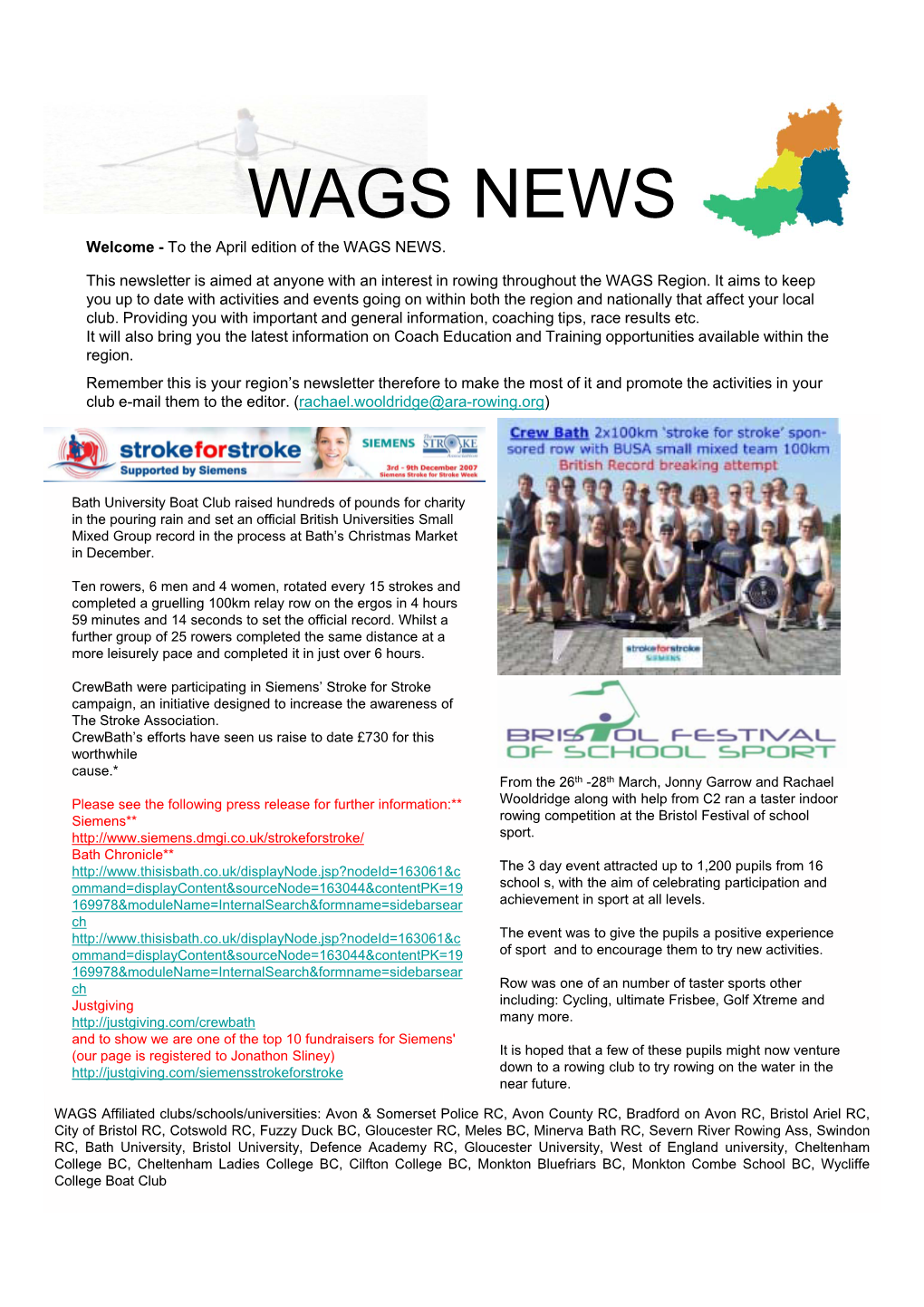 WAGS NEWS Welcome - to the April Edition of the WAGS NEWS