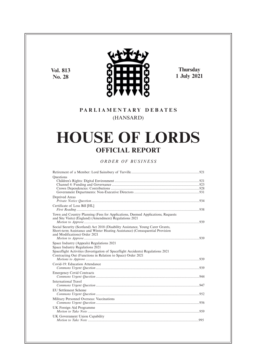 House of Lords Official Report