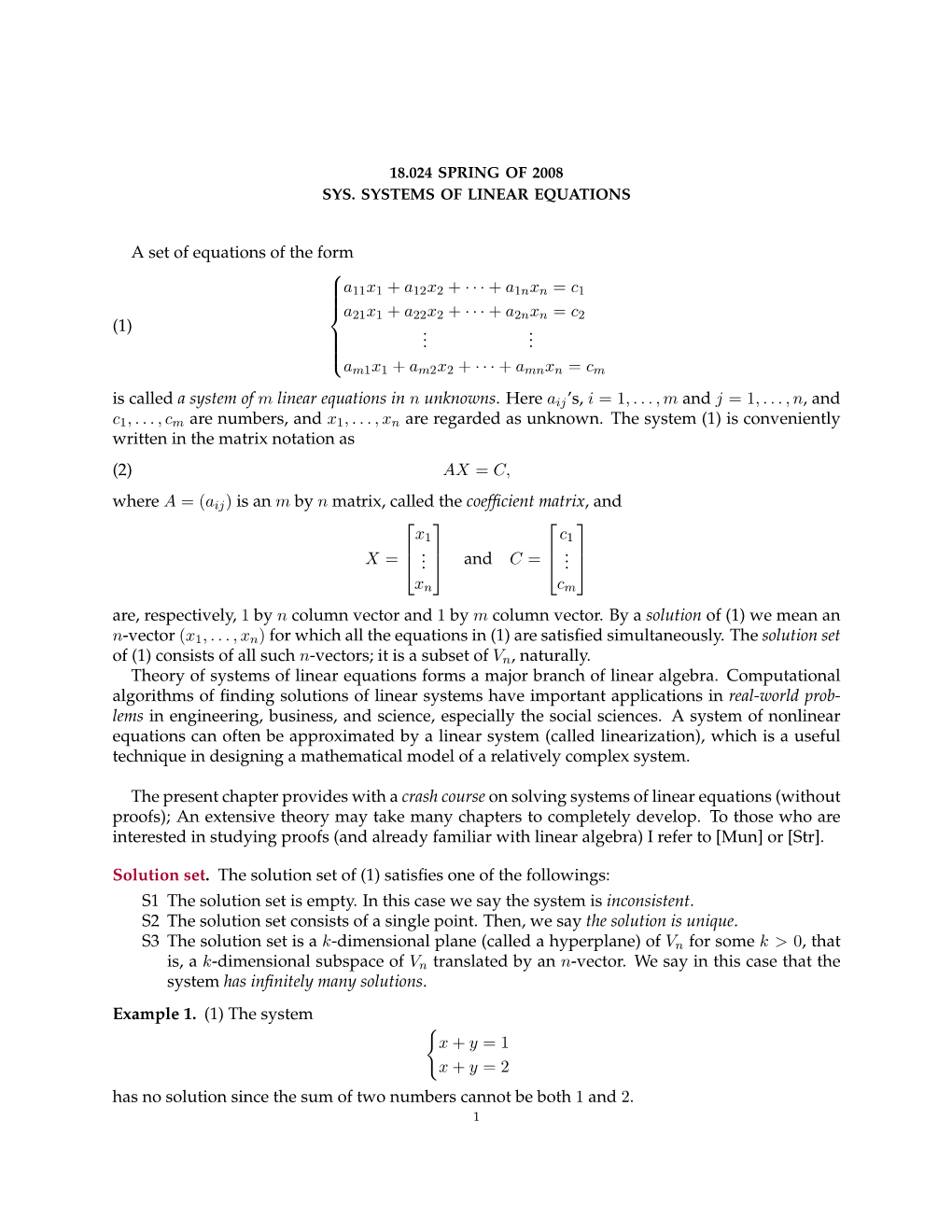 A Set of Equations of the Form (1) A11x1 + A12x2 +