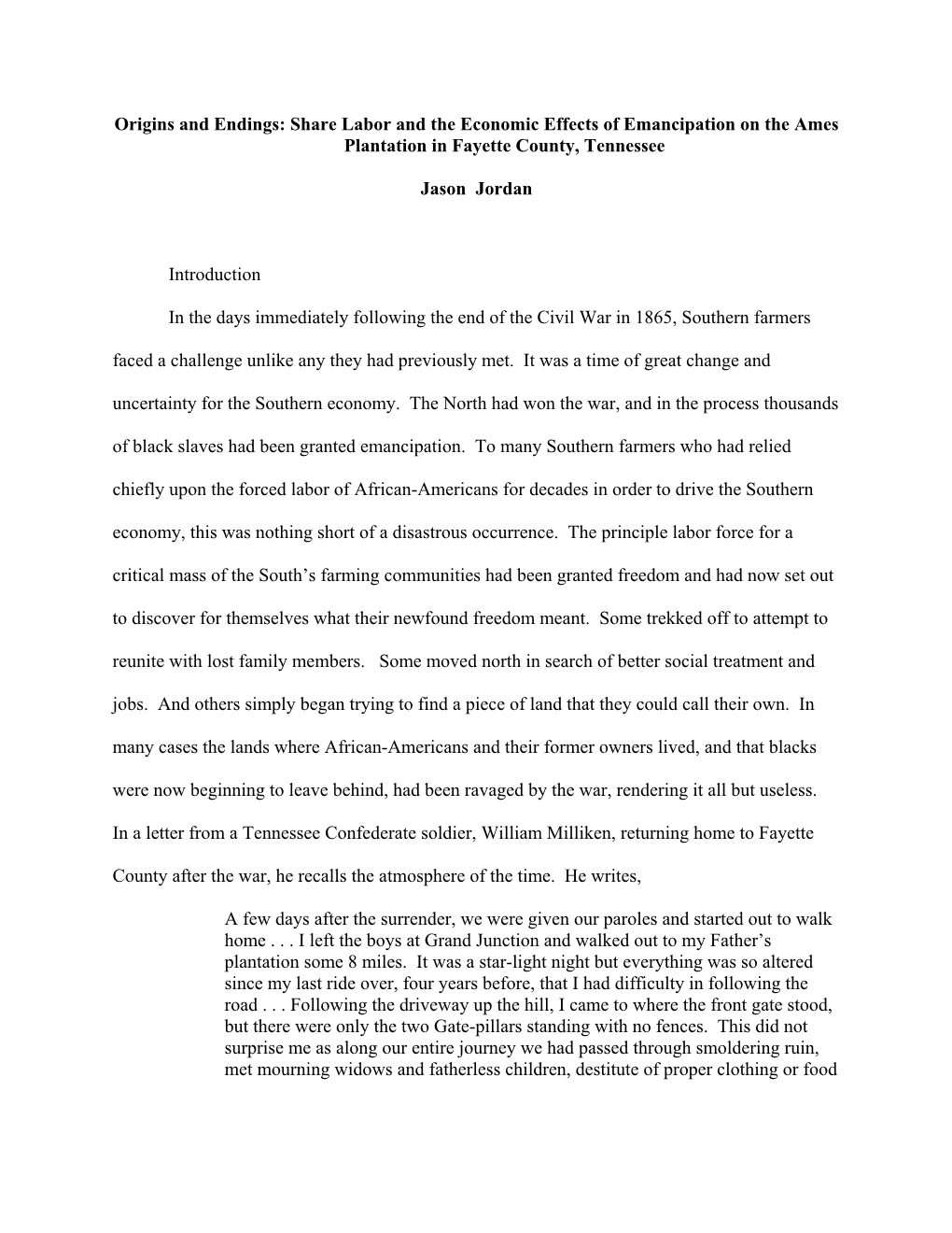 Origins and Endings: Share Labor and the Economic Effects of Emancipation on the Ames Plantation in Fayette County, Tennessee