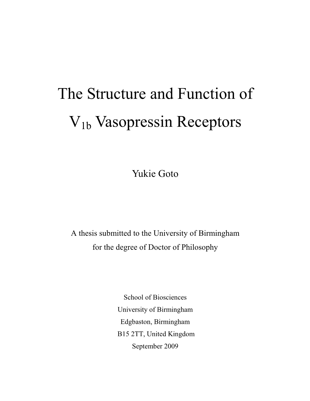 The Structure and Function of V1b Vasopressin Receptor