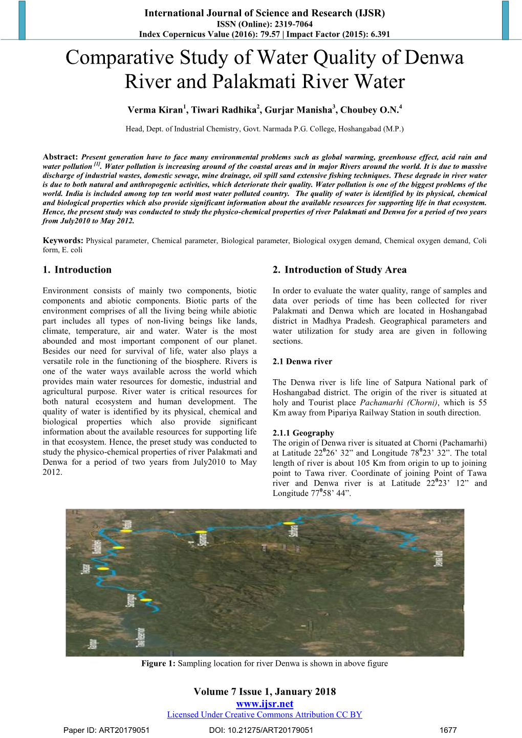 Comparative Study of Water Quality of Denwa River and Palakmati River Water