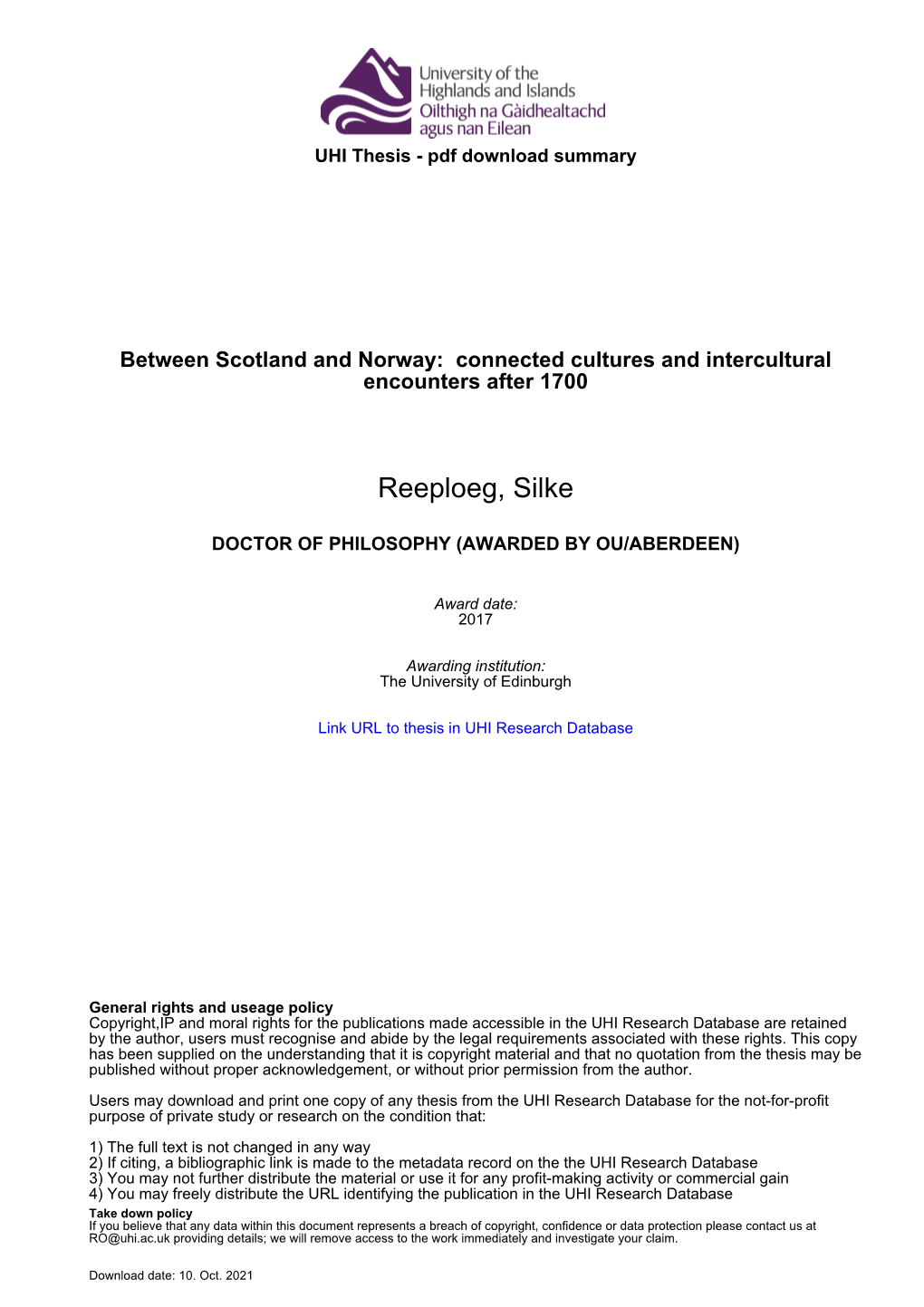 Between Scotland and Norway: Connected Cultures and Intercultural Encounters, 1700-Present