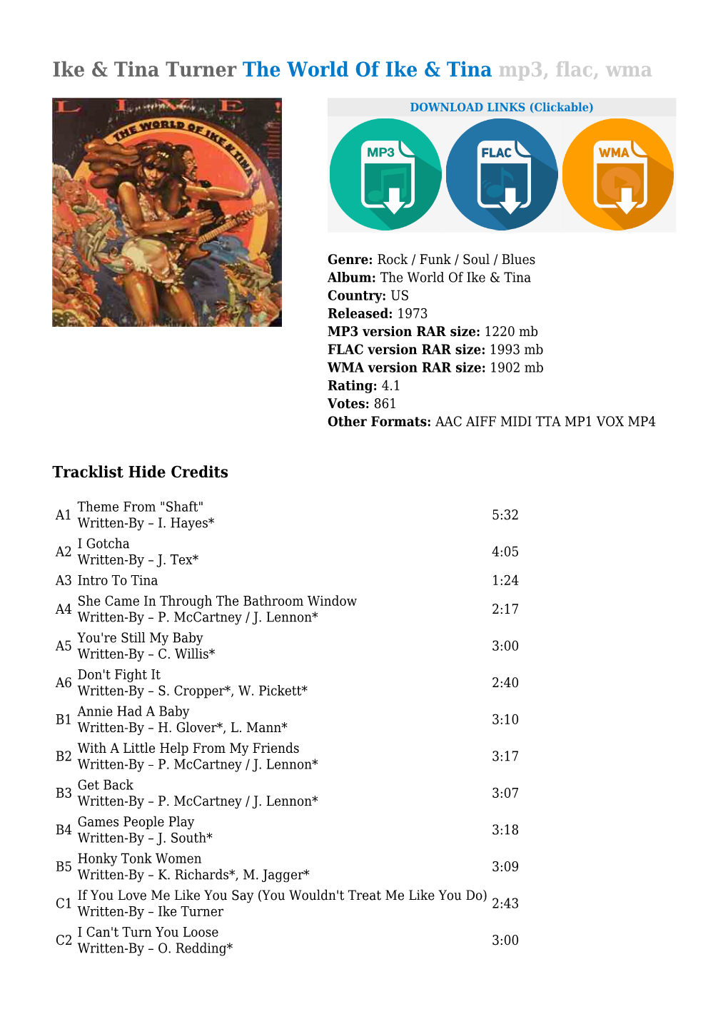 Ike & Tina Turner the World of Ike & Tina Mp3, Flac