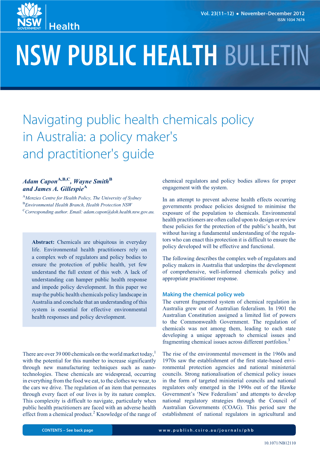 Navigating Public Health Chemicals Policy in Australia: a Policy Maker's and Practitioner's Guide