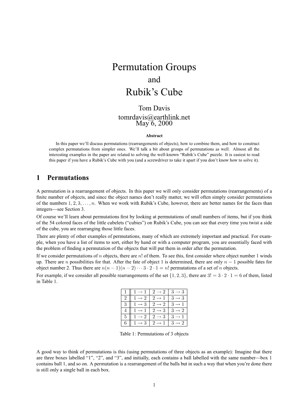 Permutation Groups Rubik's Cube