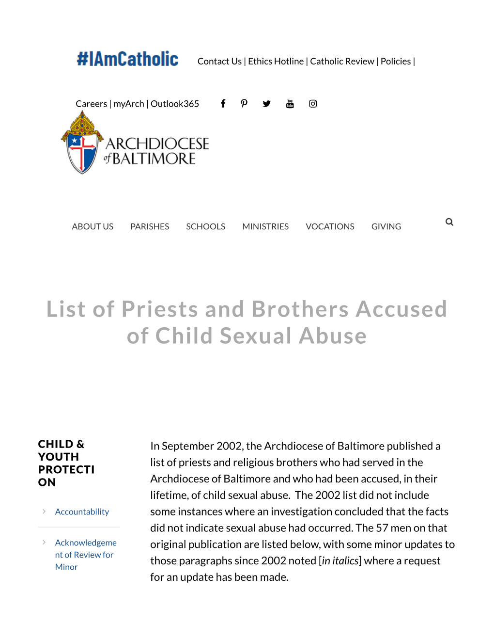 List of Priests and Brothers Accused of Child Sexual Abuse